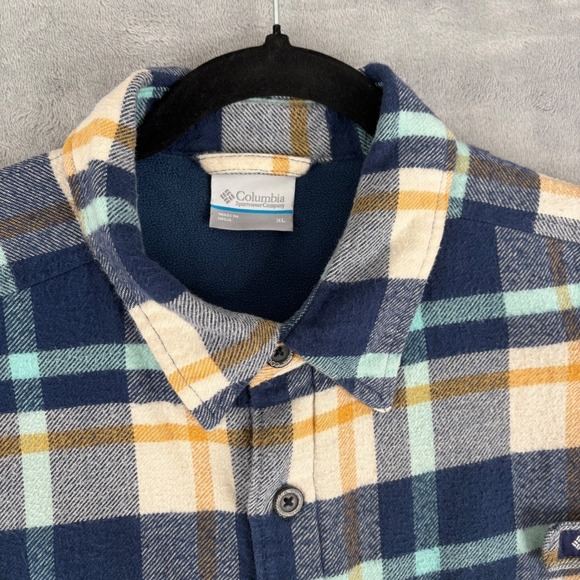 Columbia PFG Flannel Shirt Shacket Jacket Men XL Fleece Lined Plaid Blue Outdoor - Picture 3 of 16